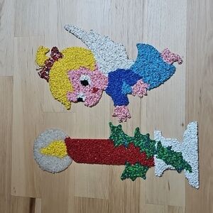 VINTAGE Melted Popcorn Christmas Decor LOT Retro 1970's Angel Candle